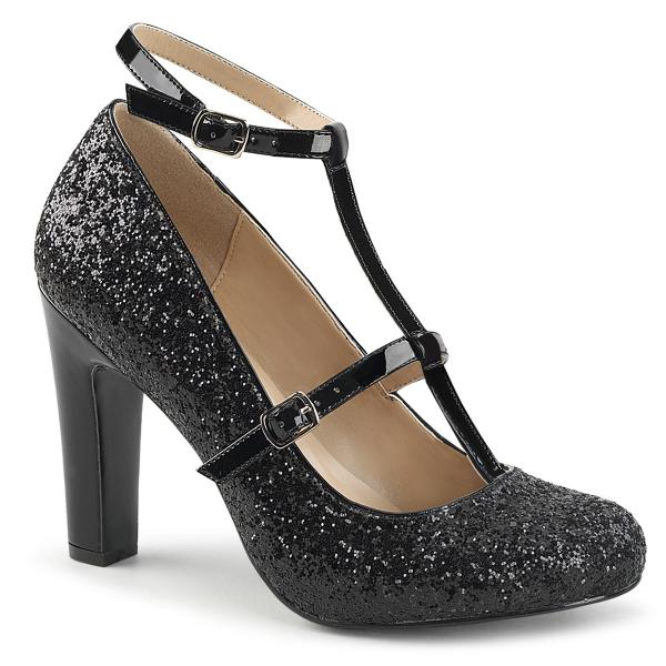 Sale QUEEN-01 Pleaser Damen High Heels Lack Riemchen Pumps schwarz Glitter 44