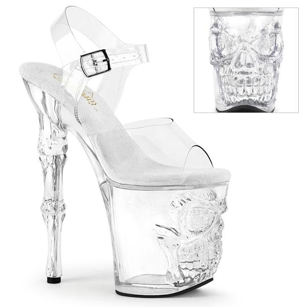 Sale RAPTURE-808 Pleaser High Heels Plateausandaletten transparente 3D Totenkopf 38