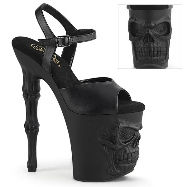 Sale RAPTURE-809 Pleaser Damen High Heels Plateausandaletten Knochen Totenkopf schwarz matt 37