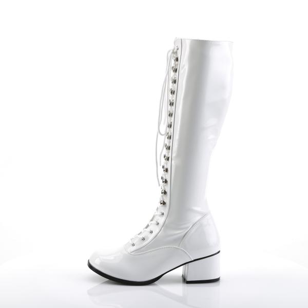 Sale RETRO-302 Funtasma kniehohe Damen Retro Schnür Stiefel weiß Stretchlack Blockabsatz 38