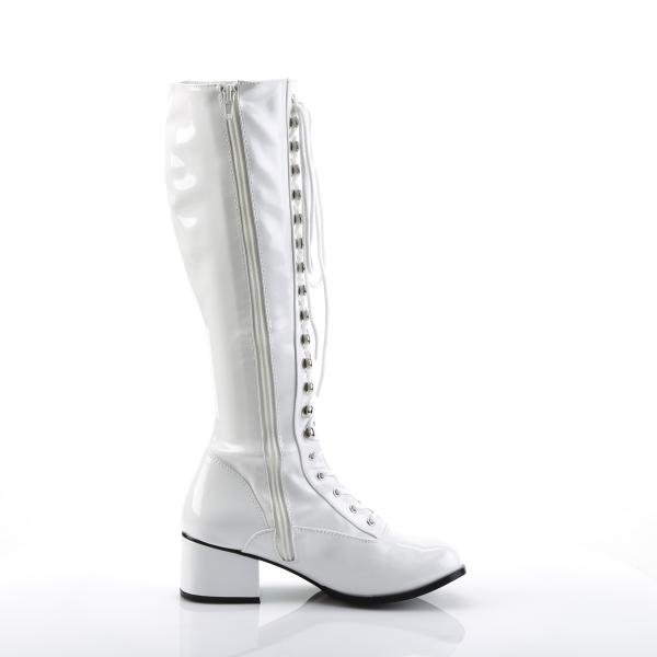 Sale RETRO-302 Funtasma kniehohe Damen Retro Schnür Stiefel weiß Stretchlack Blockabsatz 38