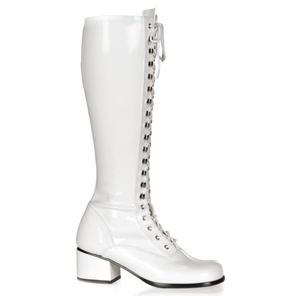 Sale RETRO-302 Funtasma kniehohe Damen Retro Schnür Stiefel weiß Stretchlack Blockabsatz 38