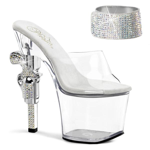 Sale REVOLVER-712 Pleaser High Heels Damen Plateaupantoletten Strass Manschetten Strass klar 41
