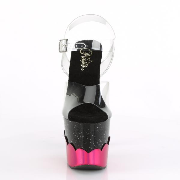 SCALLOP-708-2HGM Pleaser High-Heels Plateausandaletten klar schwarz hotpink Chrom