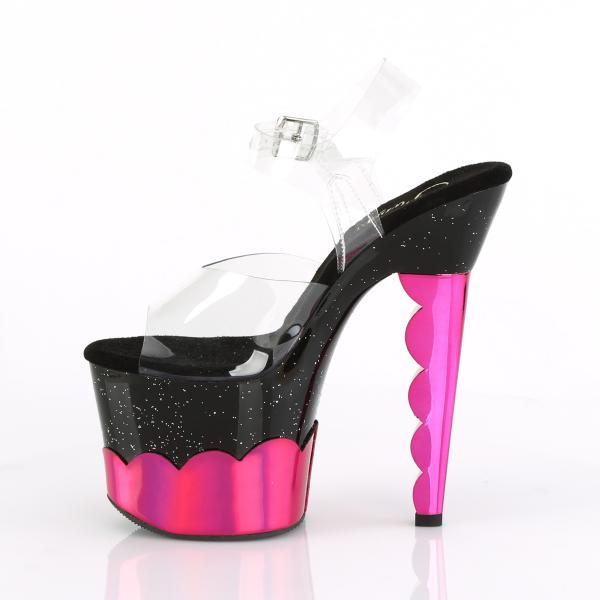 SCALLOP-708-2HGM Pleaser High-Heels Plateausandaletten klar schwarz hotpink Chrom