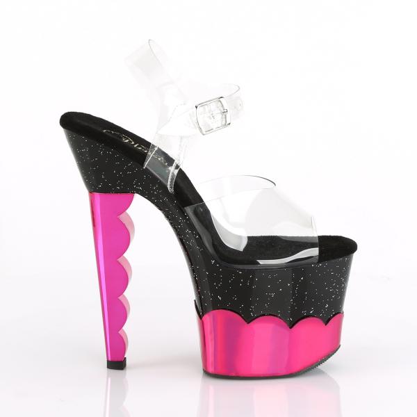 SCALLOP-708-2HGM Pleaser High-Heels Plateausandaletten klar schwarz hotpink Chrom