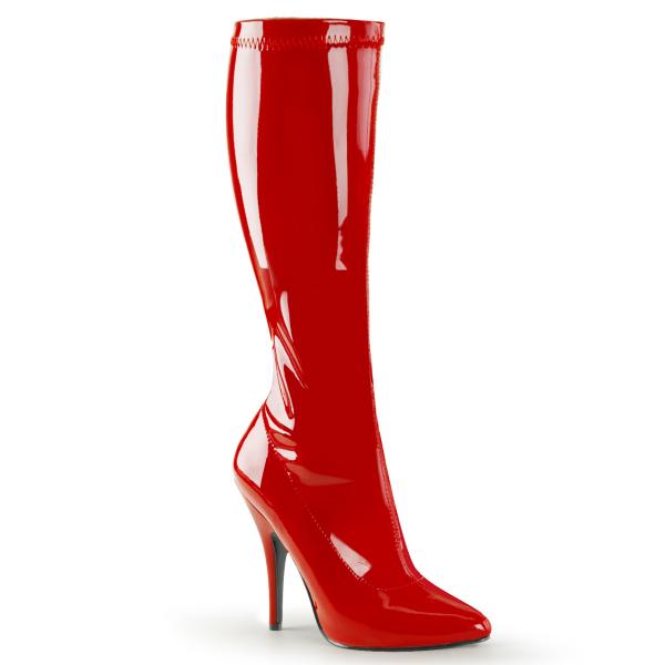 SEDUCE-2000 Pleaser high heels stretch knee boots red patent