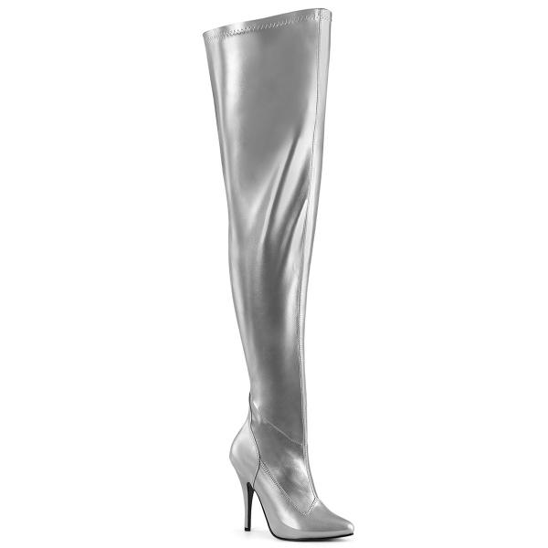 SEDUCE-3000WC sexy Pleaser High-Heels Overkneestiefel silber matt mit Extraweiten