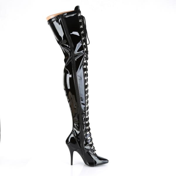 SEDUCE-3024 Pleaser high heels d-ring lace-up tigh stretch boots black ...