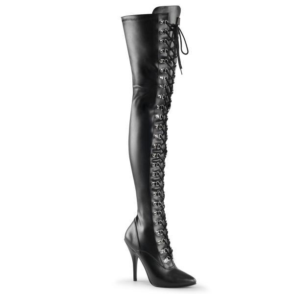 Sale SEDUCE-3024 Pleaser High-Heels Overkneestiefel mit Schnürung schwarz Lederoptik 38