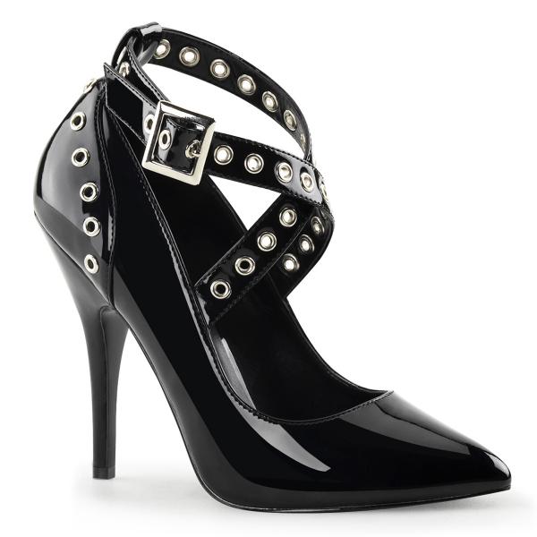 Sale SEDUCE-443 Pleaser high heels criss-cross pump eyelet-holes black patent 46