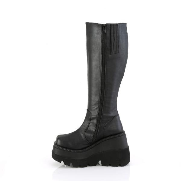 Auktion SHAKER-100WC DemoniaCult extraweite Keil-Plateau Kniehohe Stiefel schwarz Matt 42