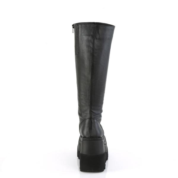 Auktion SHAKER-100WC DemoniaCult extraweite Keil-Plateau Kniehohe Stiefel schwarz Matt 42