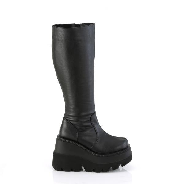 Auktion SHAKER-100WC DemoniaCult extraweite Keil-Plateau Kniehohe Stiefel schwarz Matt 42