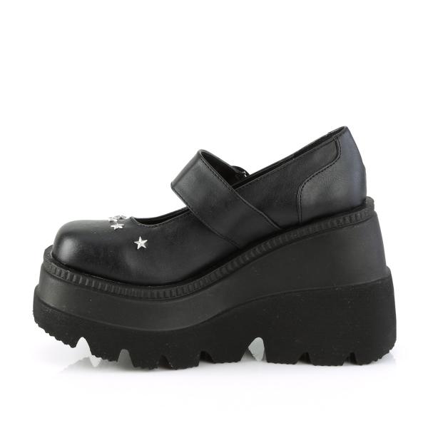 Sale SHAKER-23 DemoniaCult Damen Keil-Plateaupumps schwarz Lederoptik Sternnieten 41