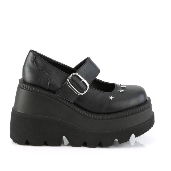 Sale SHAKER-23 DemoniaCult Damen Keil-Plateaupumps schwarz Lederoptik Sternnieten 41