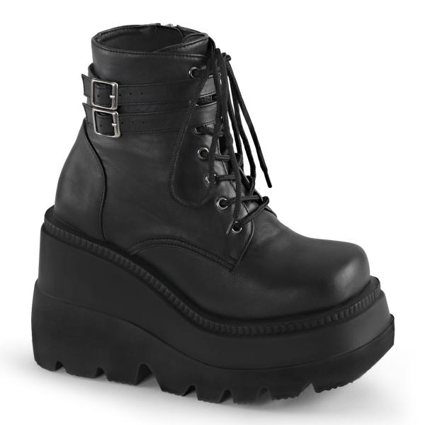 Sale SHAKER-52 DemoniaCult Damen Keil-Plateau Schnürstiefeletten schwarz matt 40