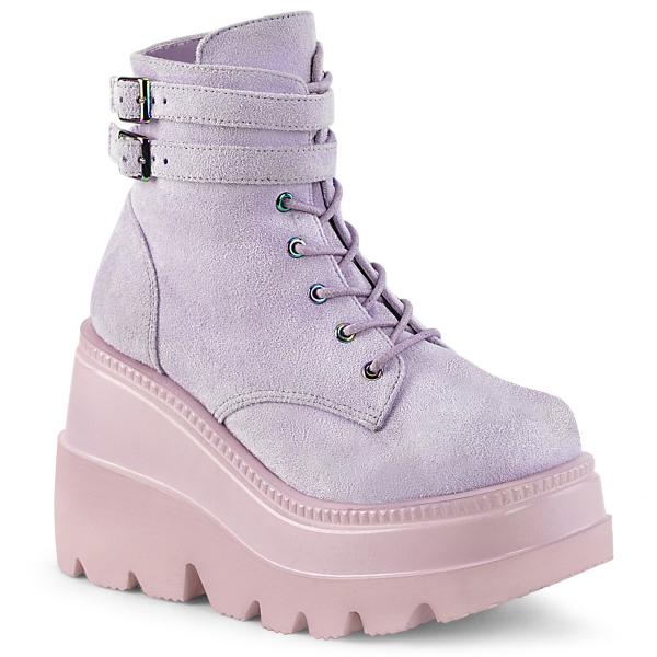 Auktion SHAKER-52 DemoniaCult Damen knöchelhohe Keil-Plateau Schnür-Stiefelette lavendel Samt 42