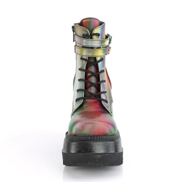 Sale SHAKER-52 DemoniaCult wedge platform lace-up ankle boot rainbow reflective 41