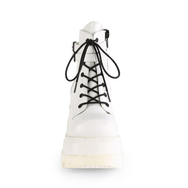 Sale SHAKER-52 DemoniaCult Damen knöchelhohe Keil-Plateau Schnür-Stiefeletten weiß Lederoptik 42