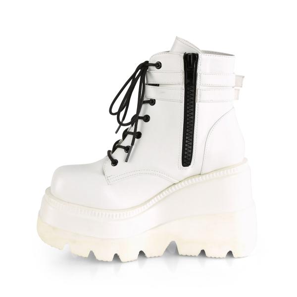 Auktion SHAKER-52 DemoniaCult Damen knöchelhohe Keil-Plateau Schnür-Stiefeletten weiß Lederoptik 41