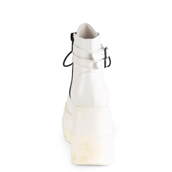 Sale SHAKER-52 DemoniaCult Damen knöchelhohe Keil-Plateau Schnür-Stiefeletten weiß Lederoptik 42