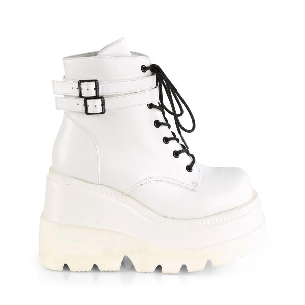 Auktion SHAKER-52 DemoniaCult Damen knöchelhohe Keil-Plateau Schnür-Stiefeletten weiß Lederoptik 41