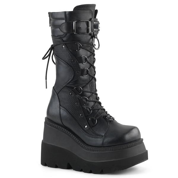 Sale SHAKER-70 DemoniaCult Damen Keil-Plateau Schnür-Stiefel Spikes schwarz Lederoptik 36