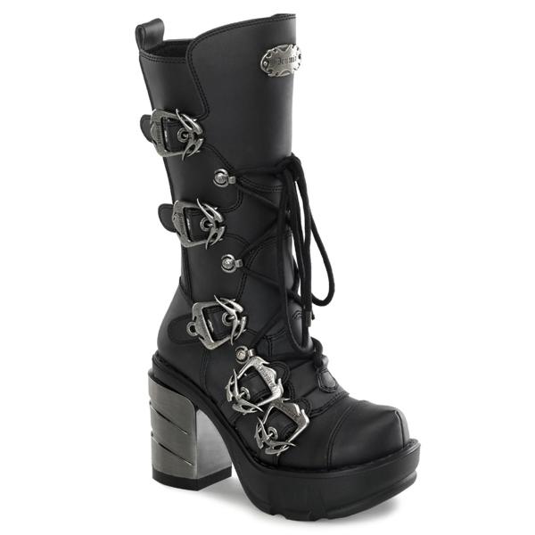 Sale SINISTER-203 vegane DemoniaCult Damen Plateaustiefel Chromabsatz schwarz Lederlook 39