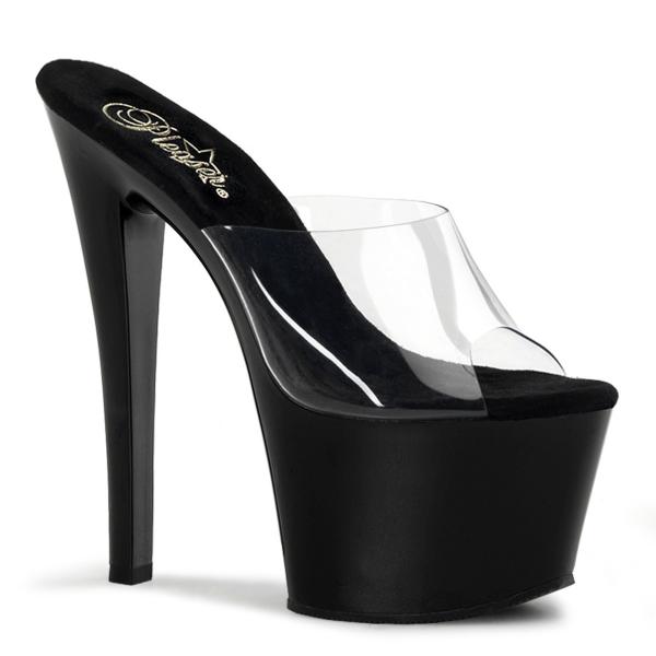 Sale SKY-301 Pleaser Damen High-Heels Plateaupantoletten transparent schwarz 44