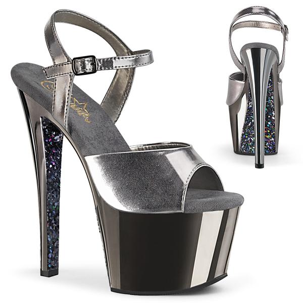 SKY-309TTG Pleaser High-Heels Plateausandaletten zinn metallic Chrom Glitter