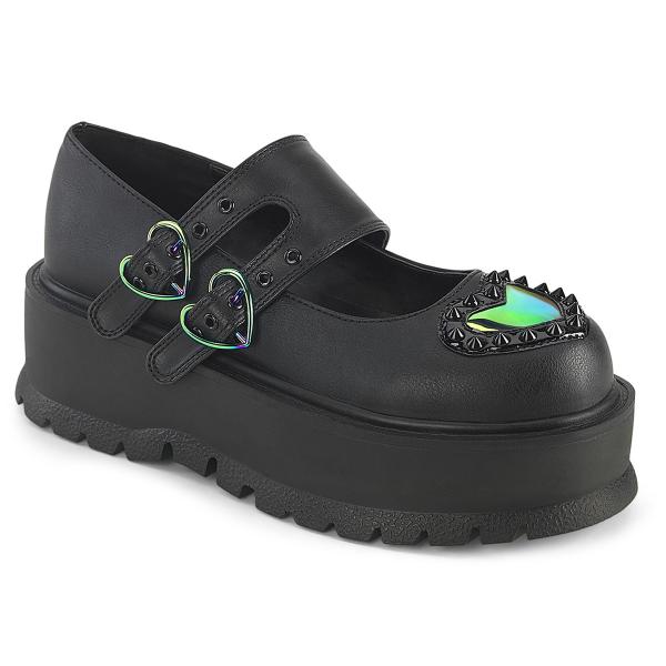 Sale SLACKER-25 DemoniaCult Damen Mary Jane Plateaupumps Holo Herzdetail schwarz Matt 38
