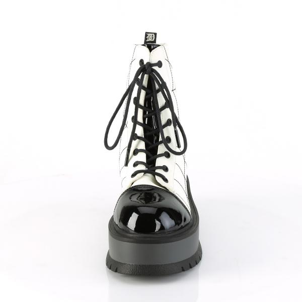 Auktion SLACKER-88 DemoniaCult Plateau Stiefeletten weiss leuchtend Lederoptik schwarz 41