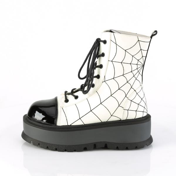 Auktion SLACKER-88 DemoniaCult Plateau Stiefeletten weiss leuchtend Lederoptik schwarz 41
