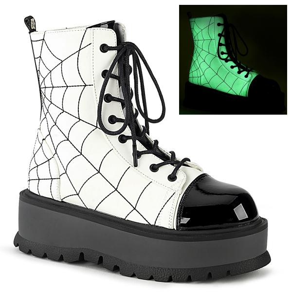 Auktion SLACKER-88 DemoniaCult Plateau Stiefeletten weiss leuchtend Lederoptik schwarz 41