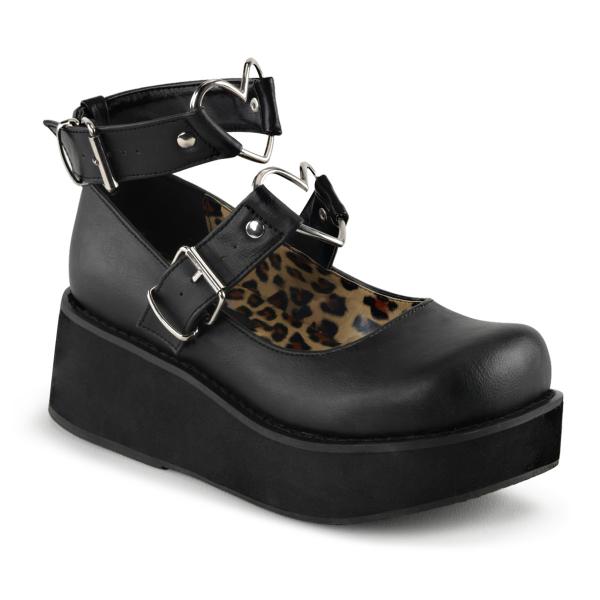 Sale SPRITE-02 DemoniaCult platform pump shoes ankle strap heart o-ring black matte 42