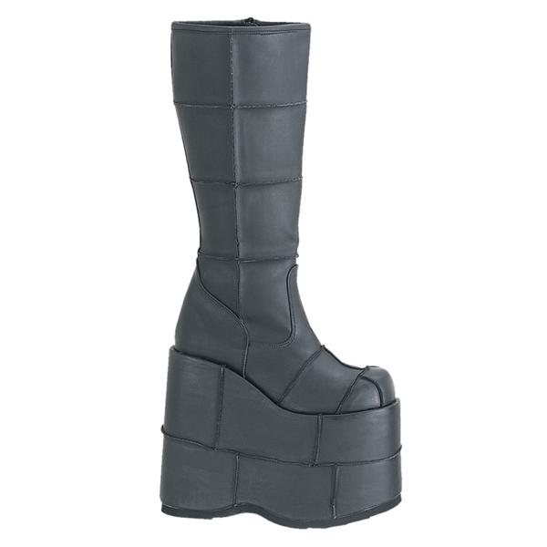 Sale STACK-301 Damenia Unisex Plateau kniehohe Stiefel Flicken Optik schwarz Lederoptik 41