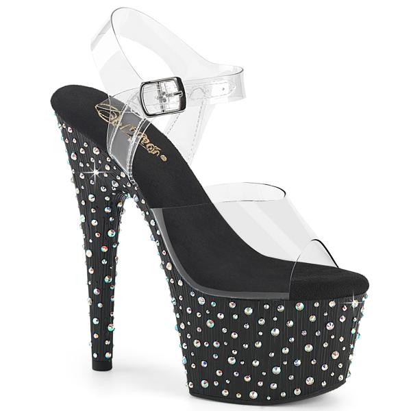 STARDANCE-708 Pleaser runder Absatz klar schwarz Plateausandaletten Multi Strass
