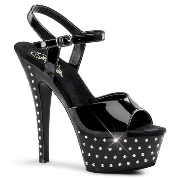 Sale STARDUST-609 Pleaser High-Heels Plateausandaletten schwarz Lack mit Strass besetzt 39