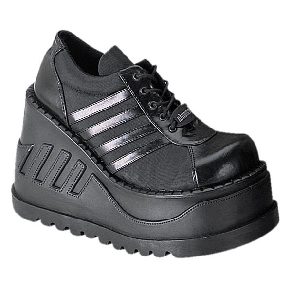 Sale STOMP-08 Demonia wedge platform lace-up front oxford shoe black vegan leather 39
