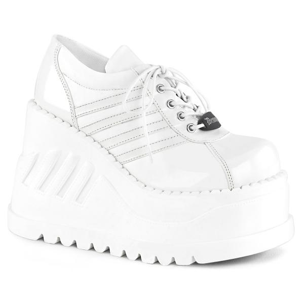Sale STOMP-08 Demonia wedge platform lace-up front oxford shoe white patent 38