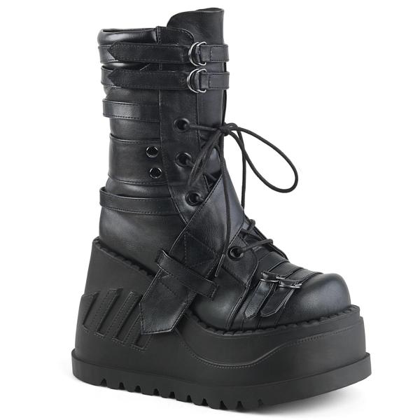 STOMP-26 DemoniaCult Keilplateau Stiefel schwarz Lederoptik Schnürung Riemchen