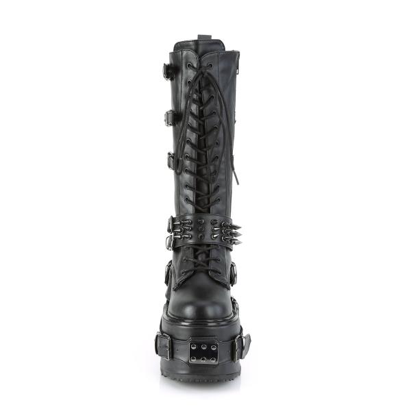 Sale SWING-327 DemoniaCult Keilplateau Schnürstiefel schwarz Lederoptik mit Spikes 37