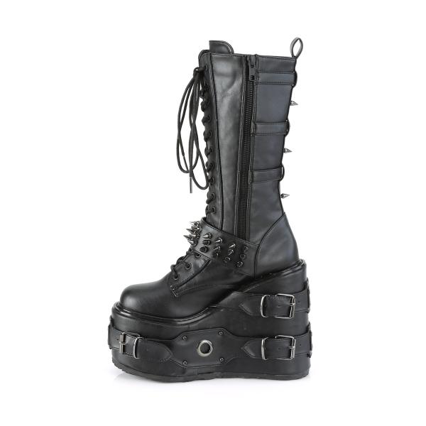 Sale SWING-327 DemoniaCult Keilplateau Schnürstiefel schwarz Lederoptik mit Spikes 37