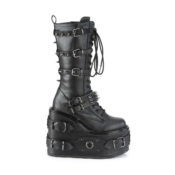 Sale SWING-327 DemoniaCult Keilplateau Schnürstiefel schwarz Lederoptik mit Spikes 37