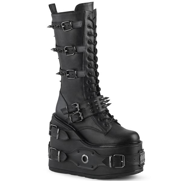 Sale SWING-327 DemoniaCult Keilplateau Schnürstiefel schwarz Lederoptik mit Spikes 37