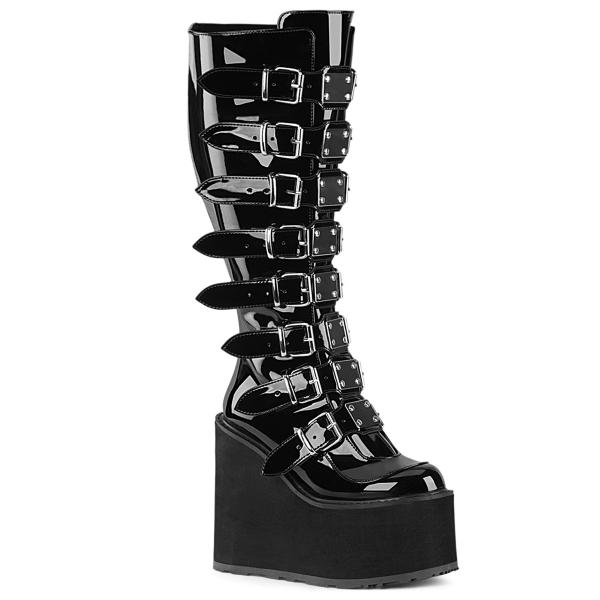 Sale SWING-815WC DemoniaCult Damen Keil-Plateaustiefel extra Weite schwarz Lack 42