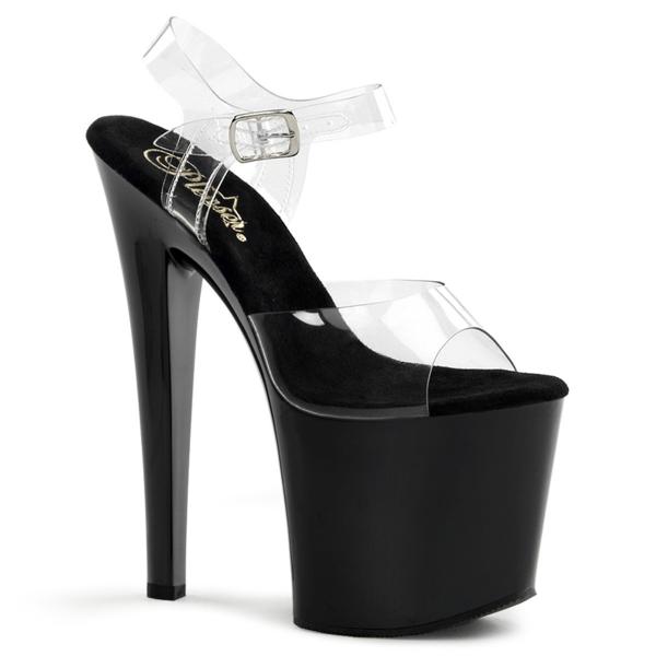 TABOO-708 sexy Pleaser High-Heels Fesselriemchen Plateausandaletten klar schwarz