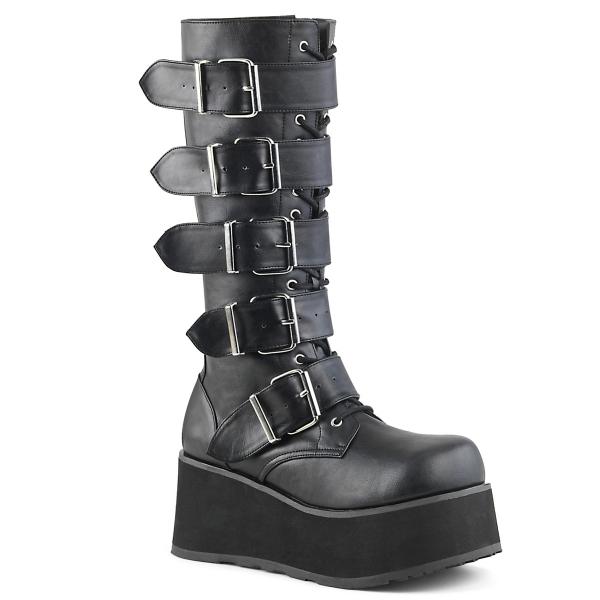 TRASHVILLE-518 DemoniaCult Damen Herren Riemchen-Plateaustiefel schwarz Lederoptik