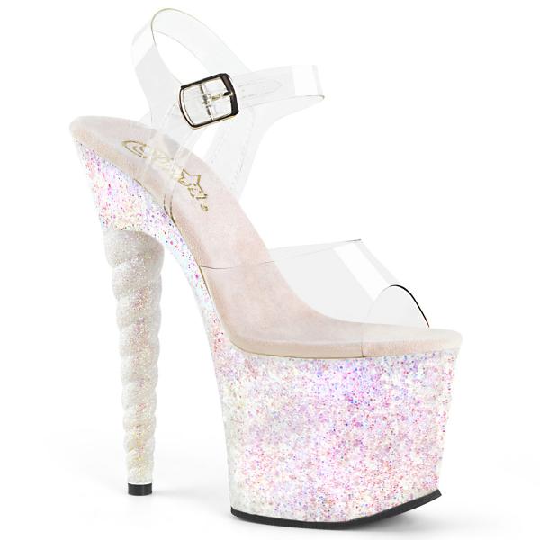 UNICORN-708LG Pleaser High-Heels Plateausandaletten Einhornabsatz klar opal Glitter